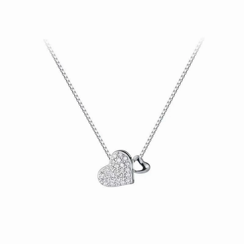 Wholesale Double love zircon light luxury versatile niche design heart-shaped pendant clavicle chain