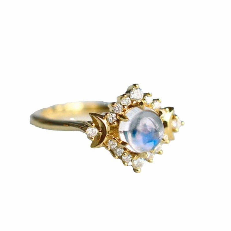 Wholesale Double Moon Goddess Moonstone Diamond Ring