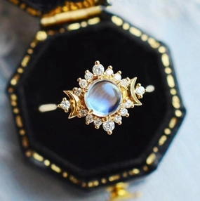 Wholesale Double Moon Goddess Moonstone Diamond Ring