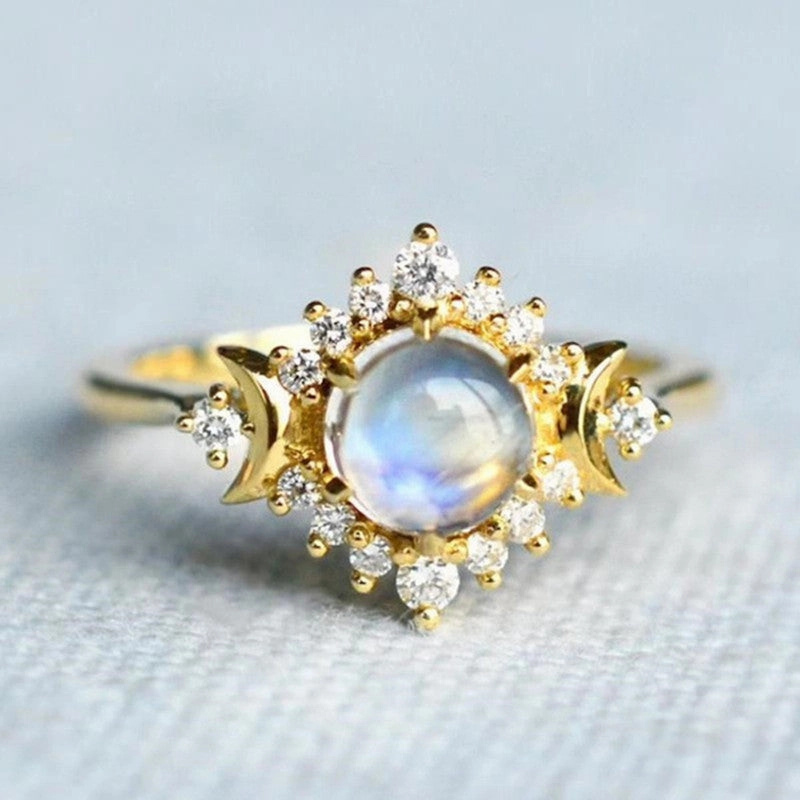 Wholesale Double Moon Goddess Moonstone Diamond Ring