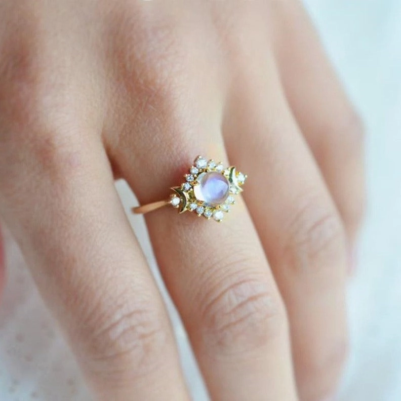 Wholesale Double Moon Goddess Moonstone Diamond Ring