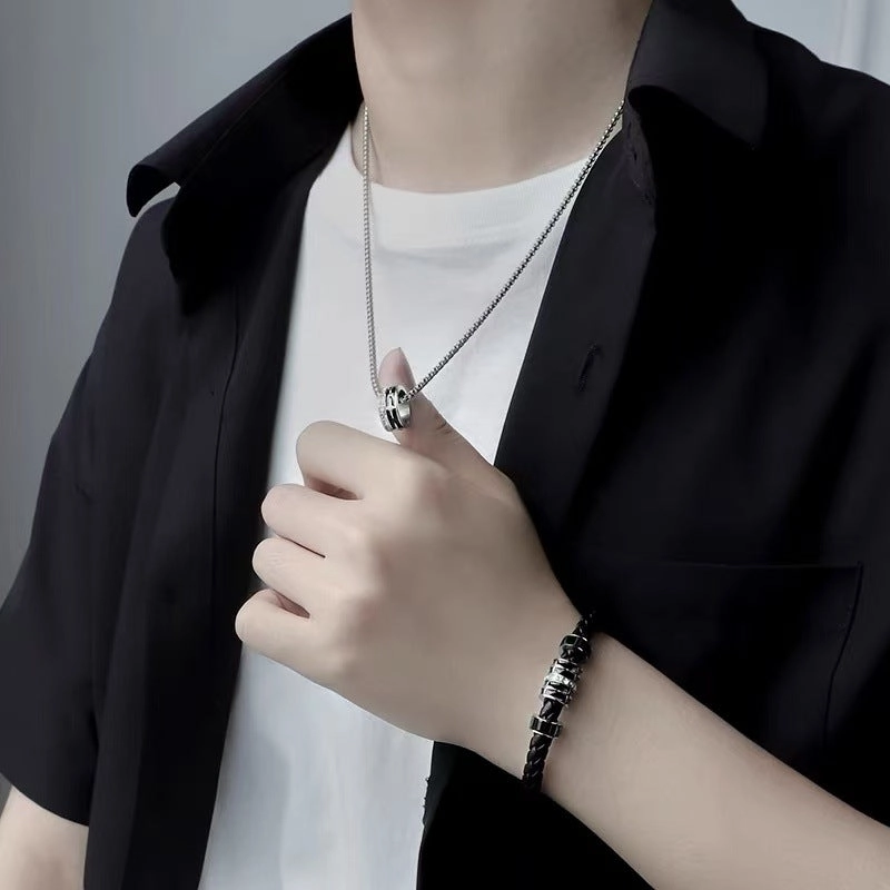 Wholesale Double-ring Necklace Men's Trendy Accessories Men's Simple All-match Stainless Steel Pendant