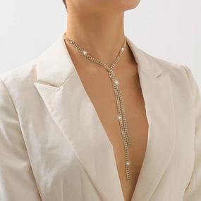 Wholesale Double Row Diamond Wrap Tassel Claw Chain Necklace
