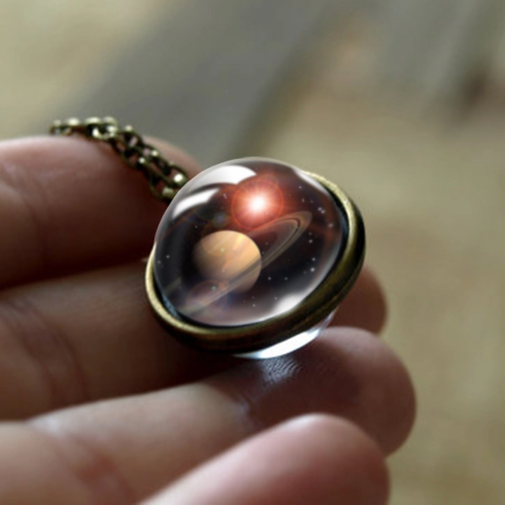 Wholesale double-sided glass ball solar system cosmic star necklace