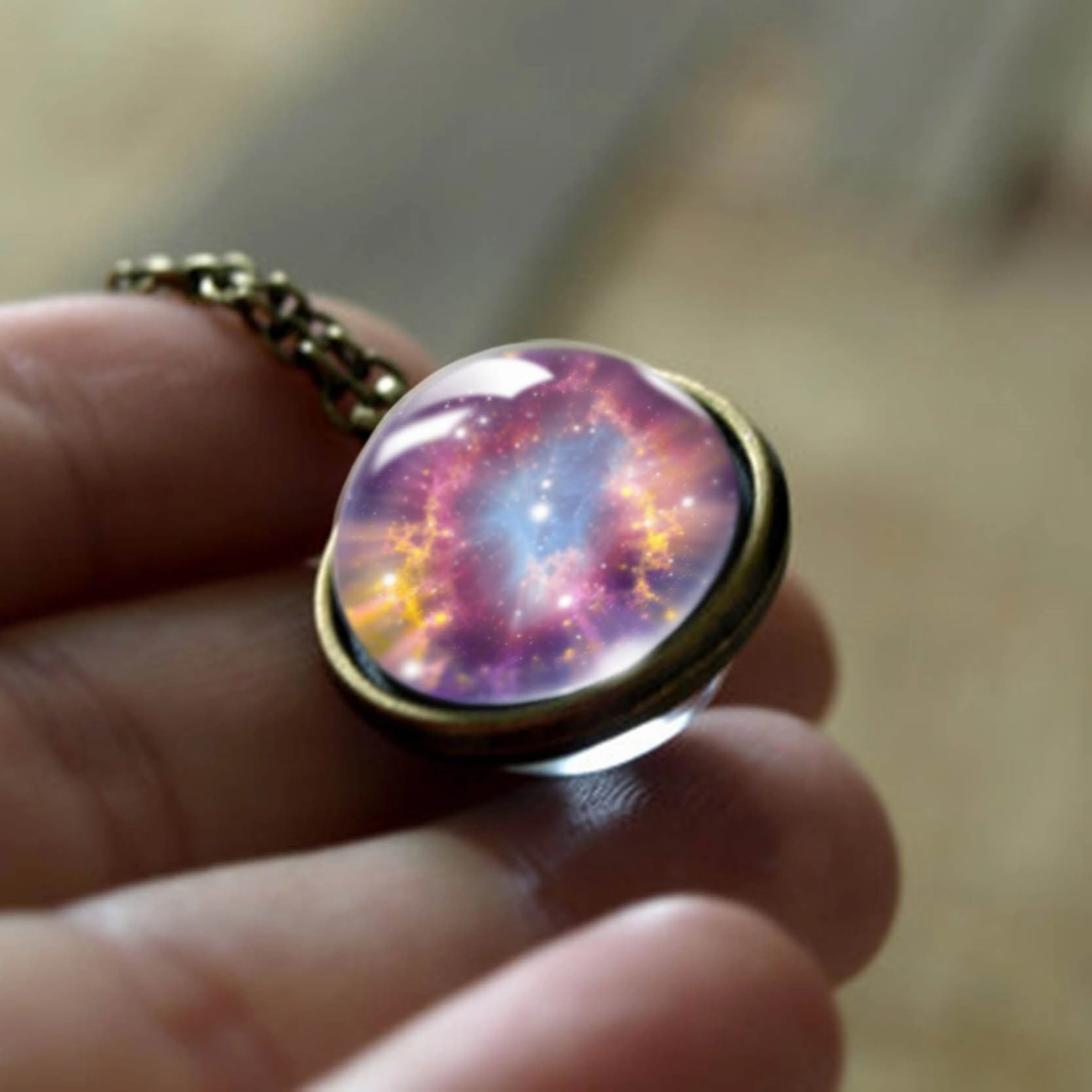 Wholesale double-sided glass ball solar system cosmic star necklace
