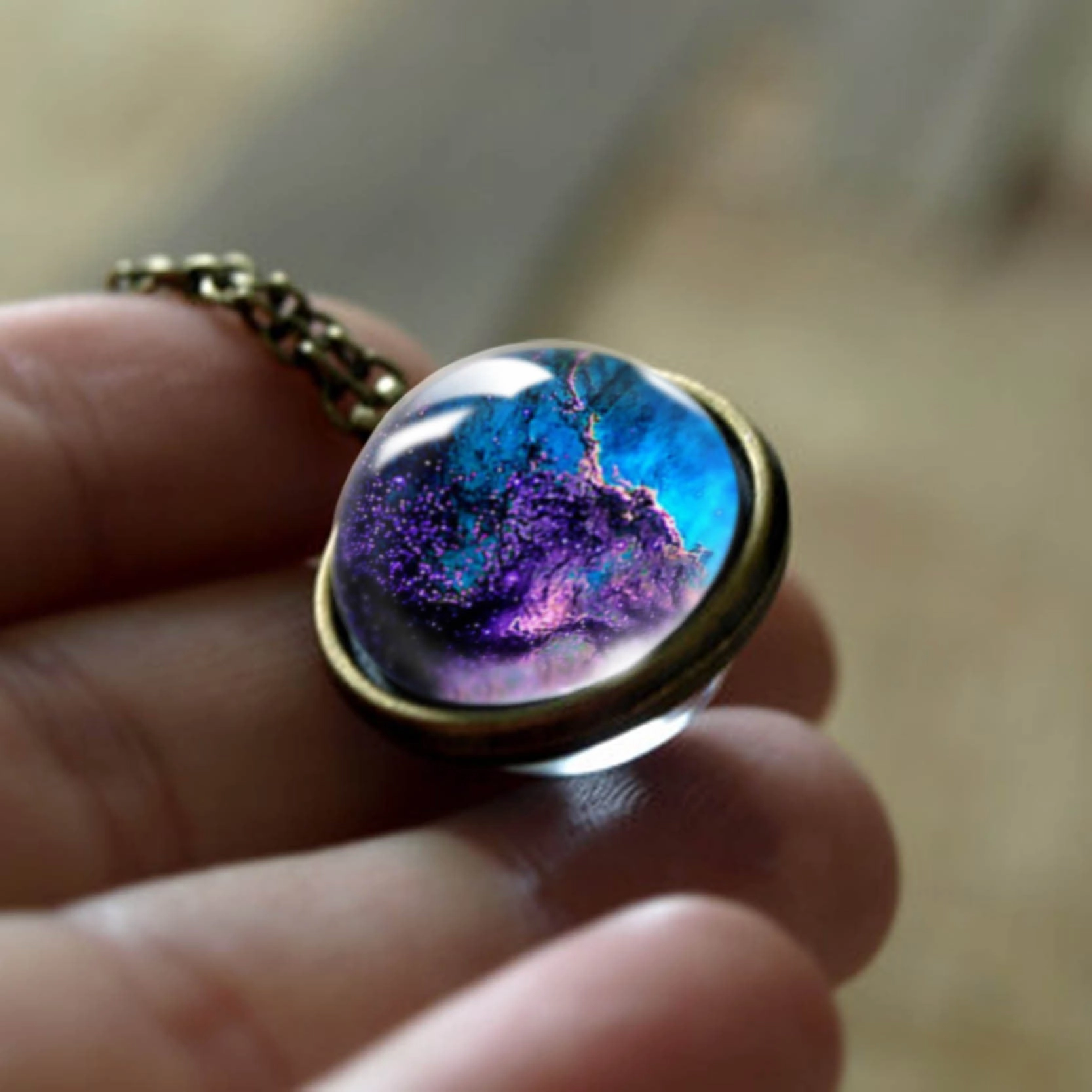 Wholesale double-sided glass ball solar system cosmic star necklace
