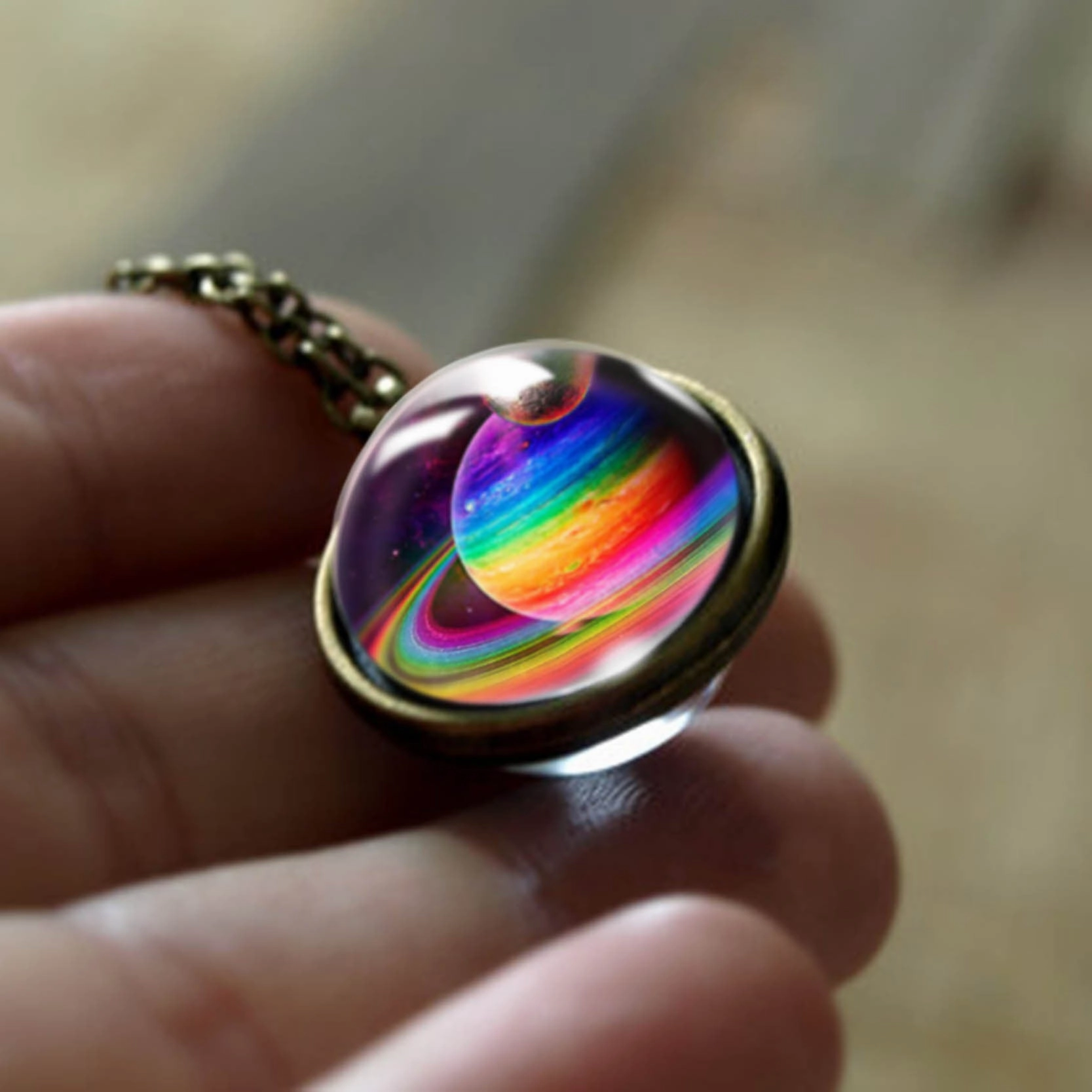 Wholesale double-sided glass ball solar system cosmic star necklace