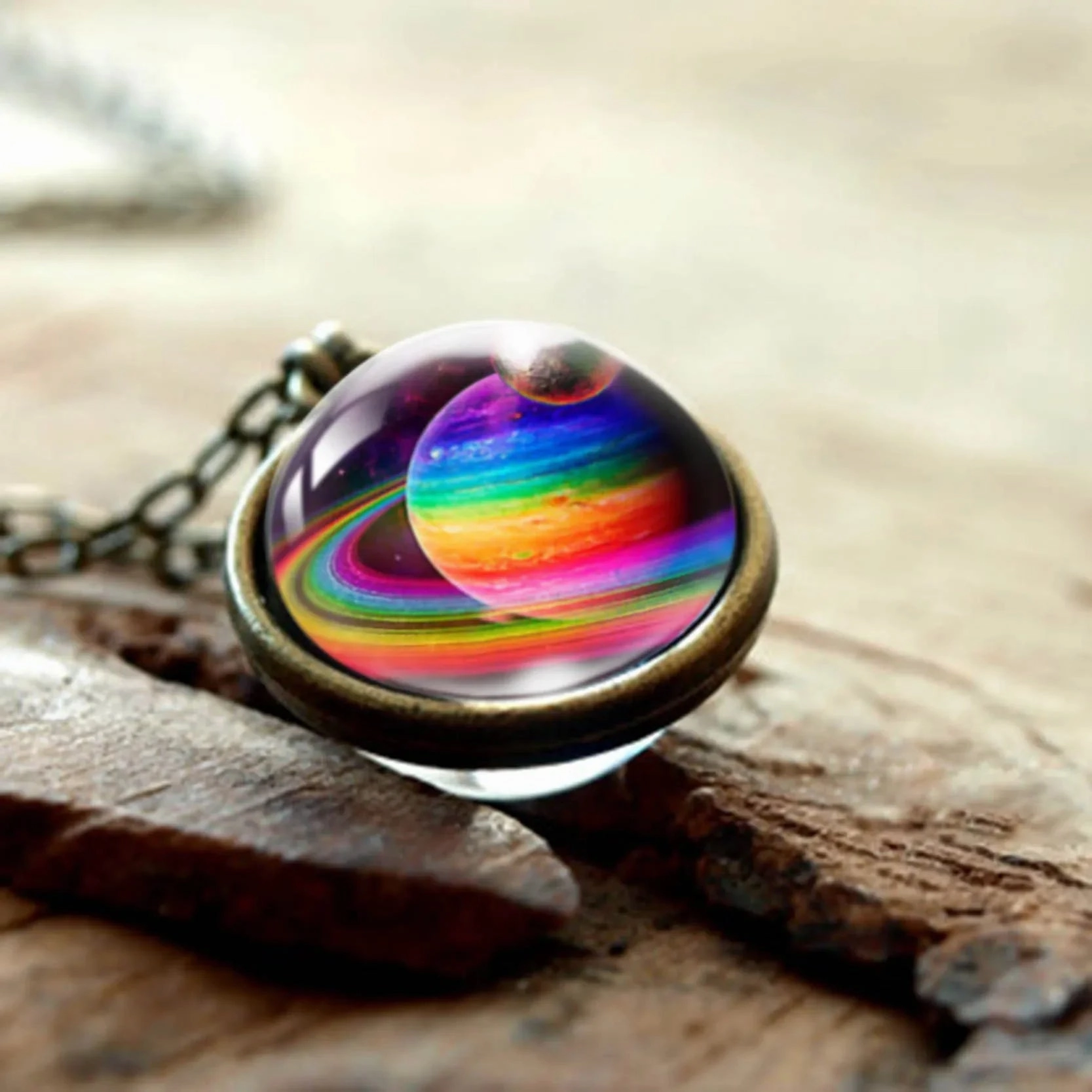 Wholesale double-sided glass ball solar system cosmic star necklace