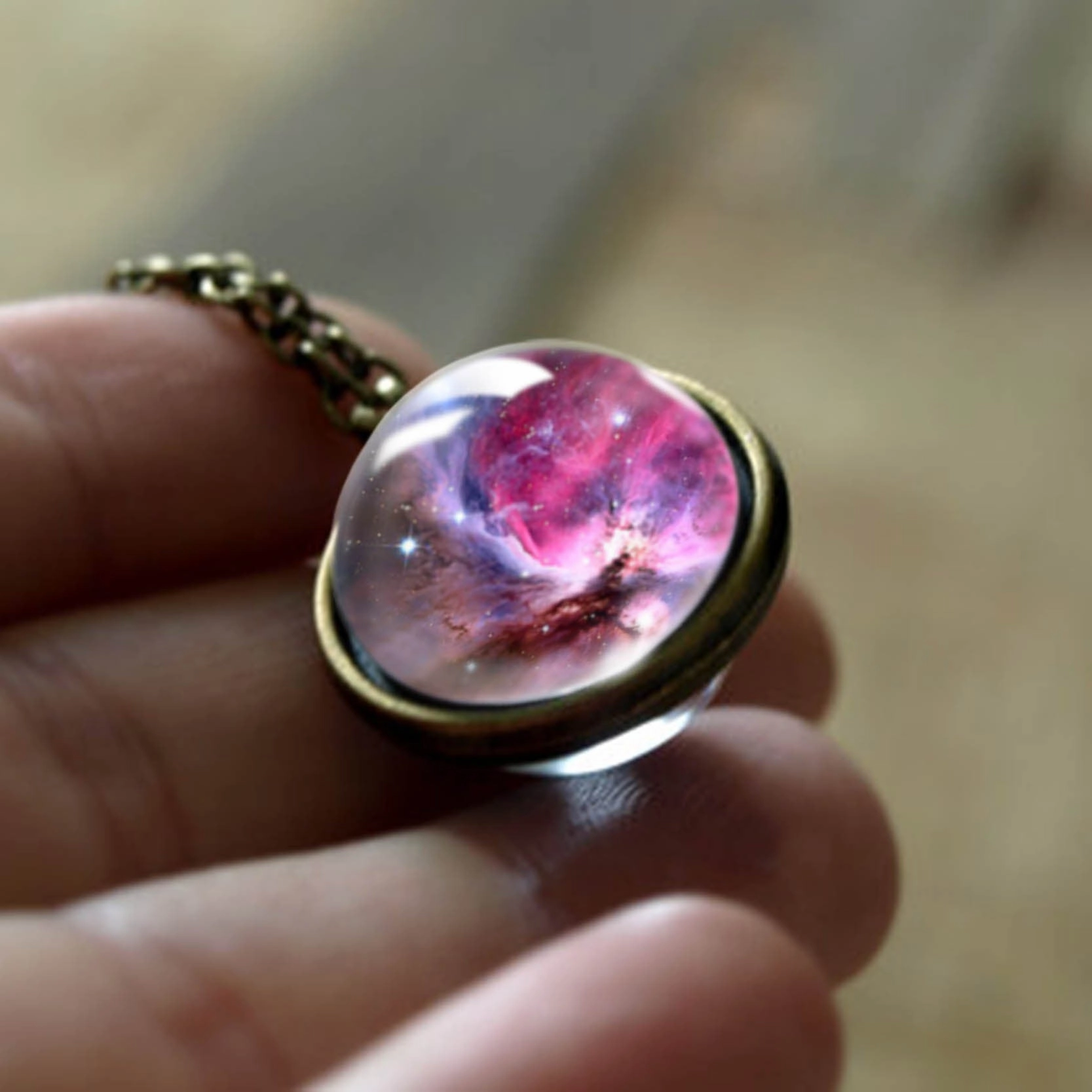 Wholesale double-sided glass ball solar system cosmic star necklace