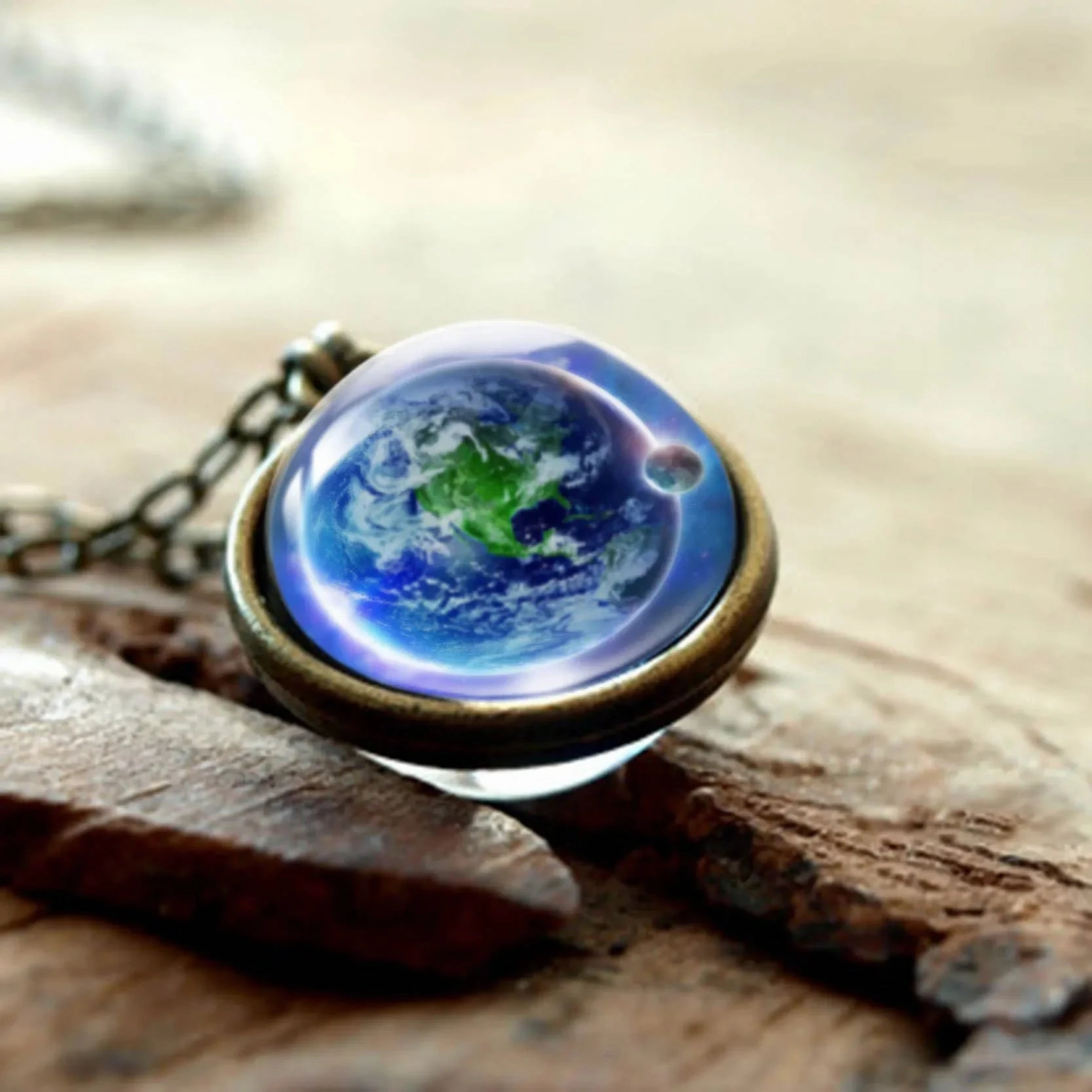 Wholesale double-sided glass ball solar system cosmic star necklace