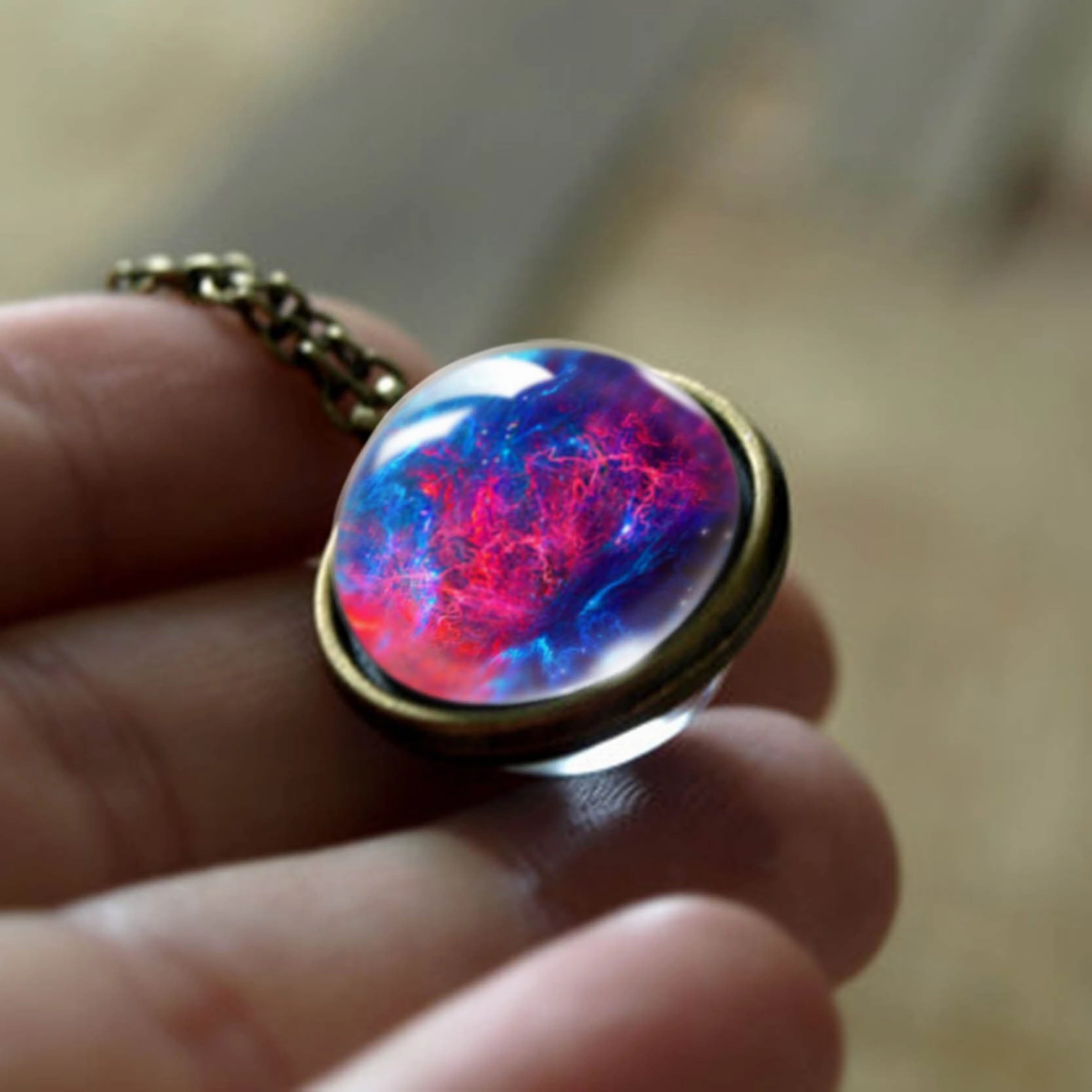 Wholesale double-sided glass ball solar system cosmic star necklace