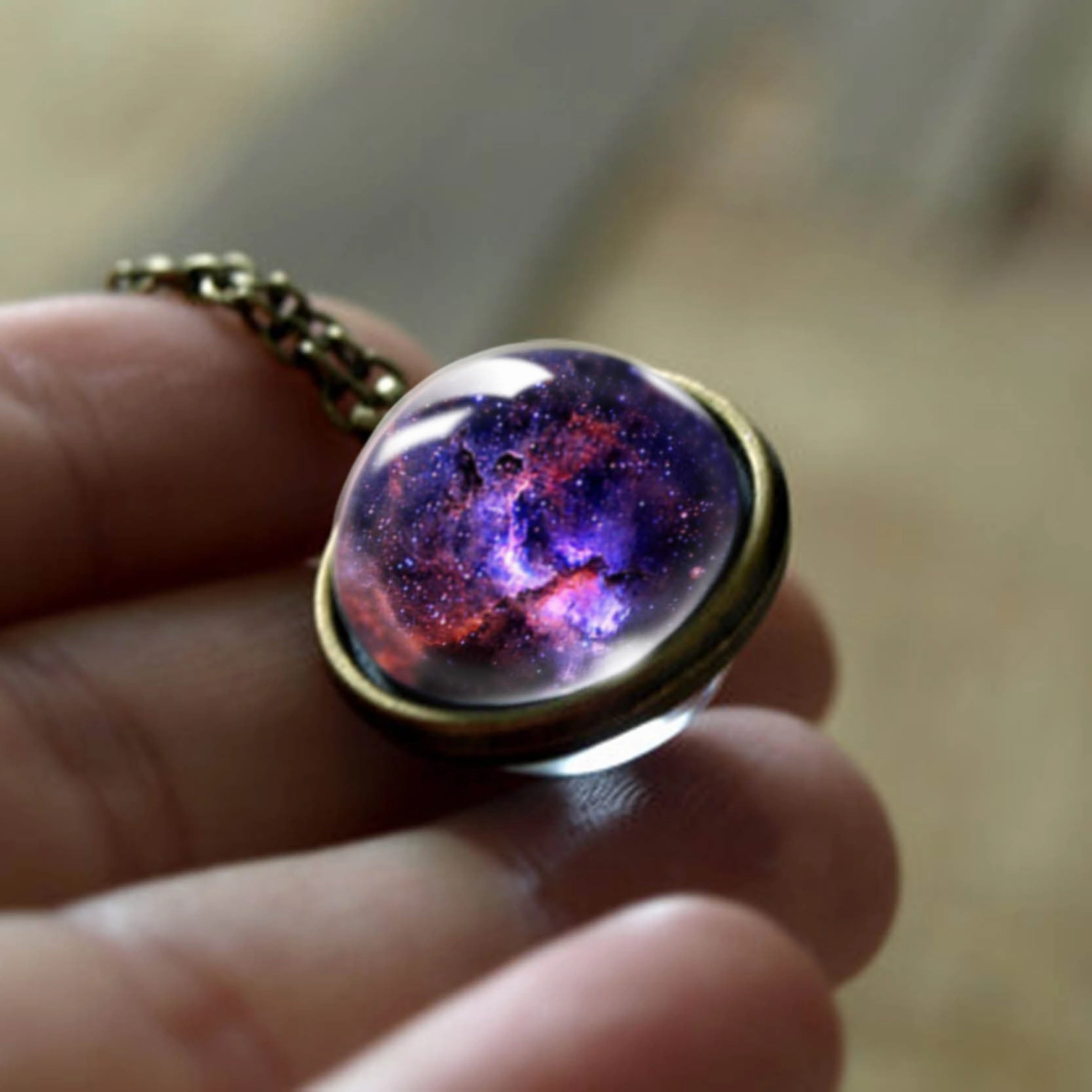 Wholesale double-sided glass ball solar system cosmic star necklace
