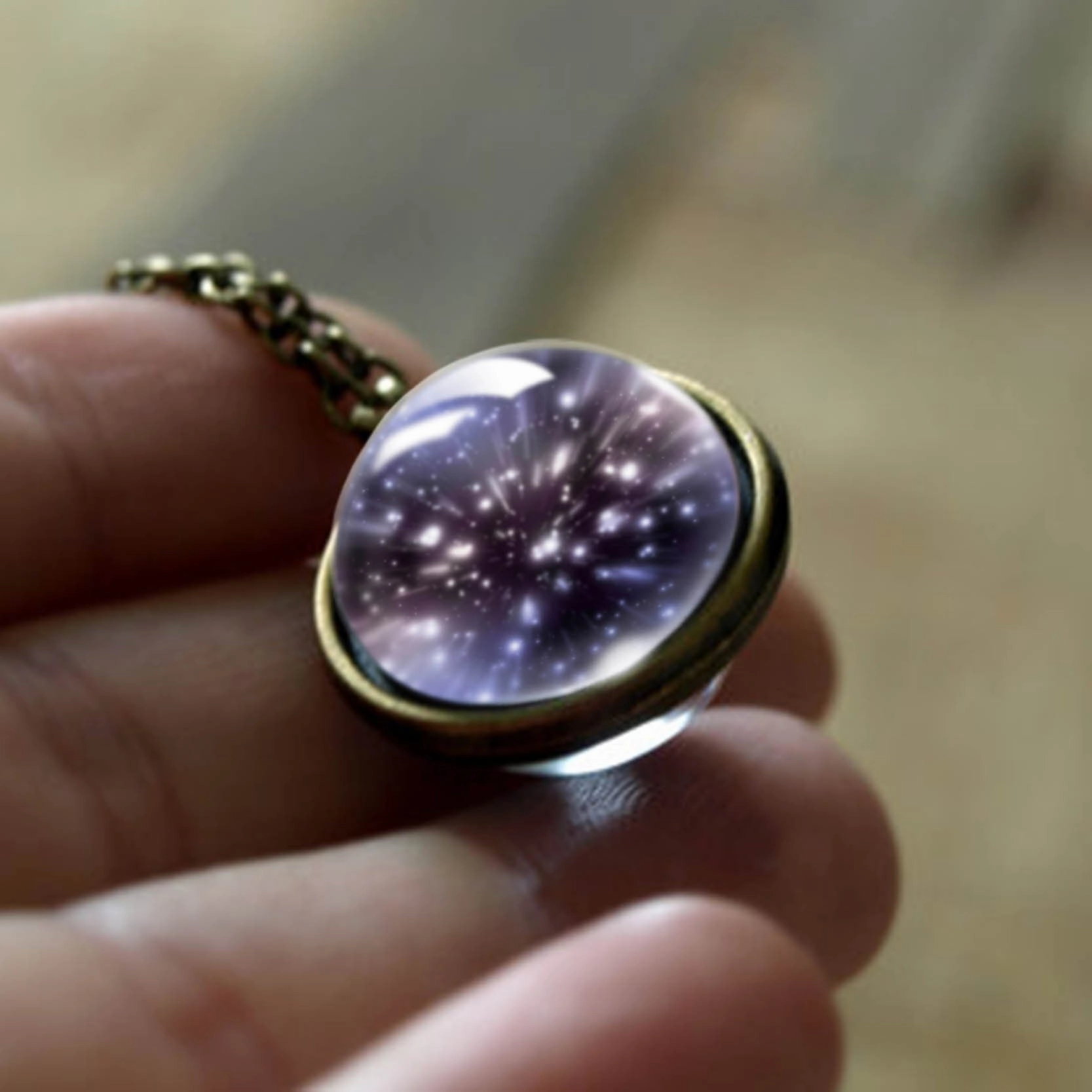Wholesale double-sided glass ball solar system cosmic star necklace