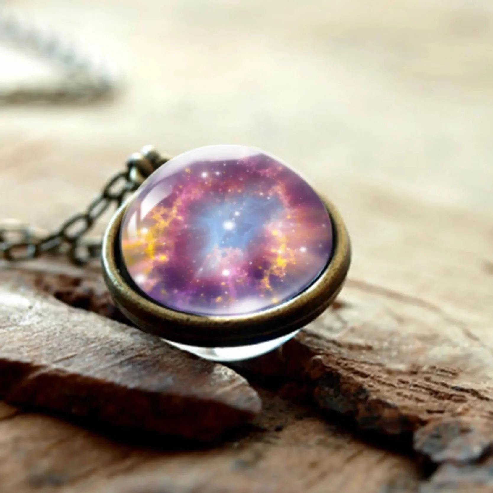 Wholesale double-sided glass ball solar system cosmic star necklace