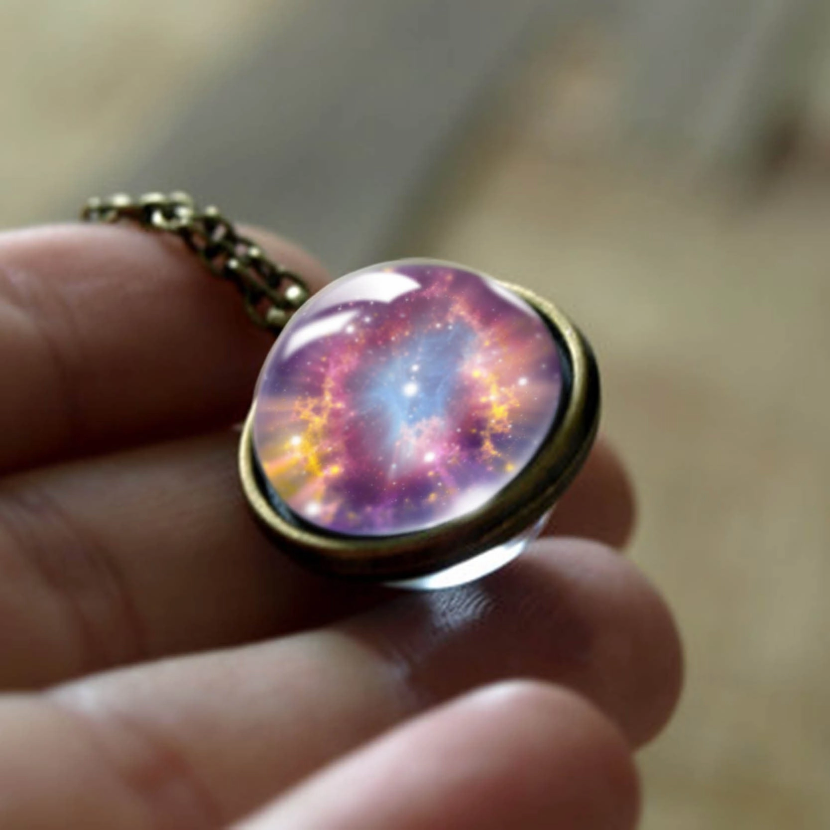 Wholesale double-sided glass ball solar system cosmic star necklace