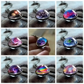 Wholesale double-sided glass ball solar system cosmic star necklace