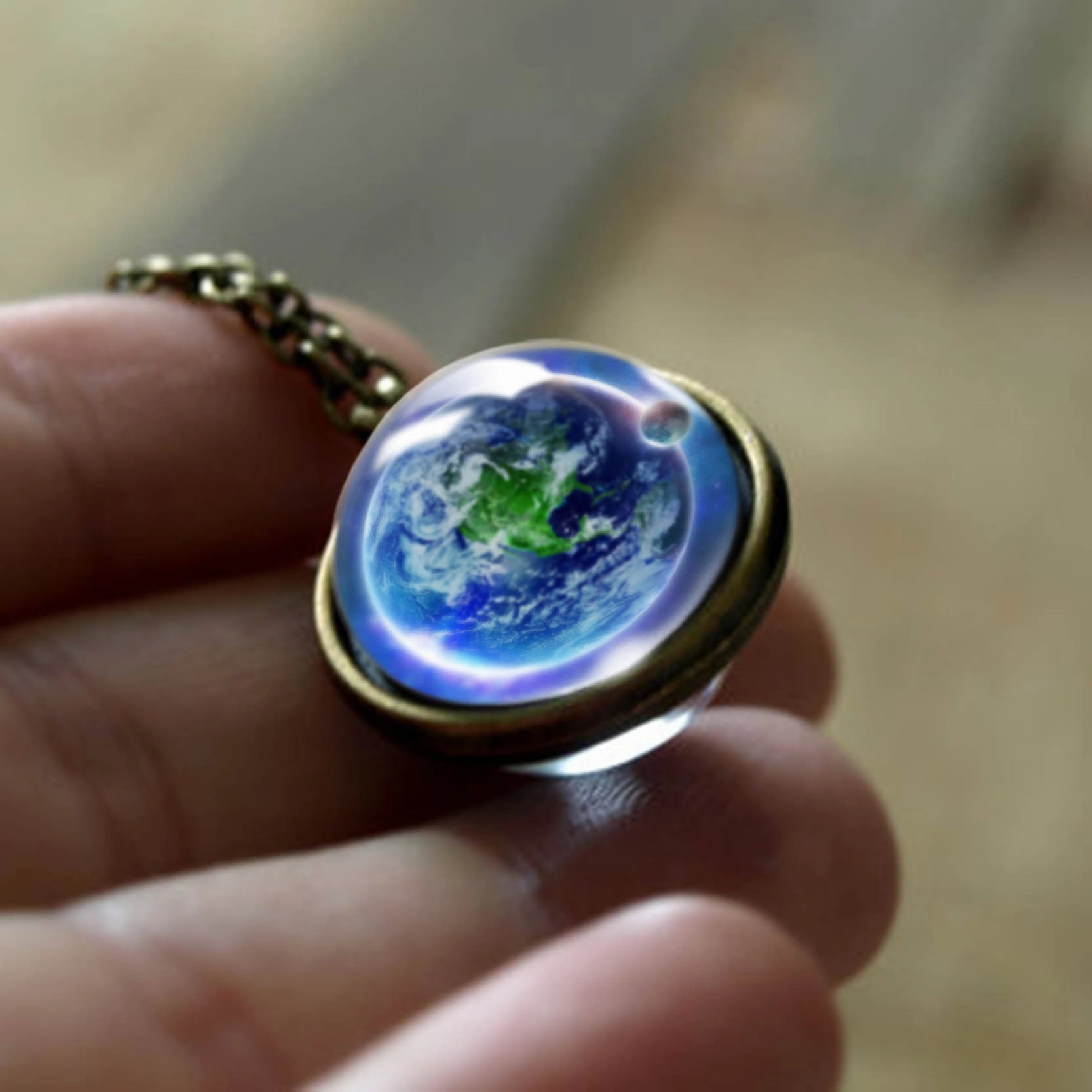 Wholesale double-sided glass ball solar system cosmic star necklace