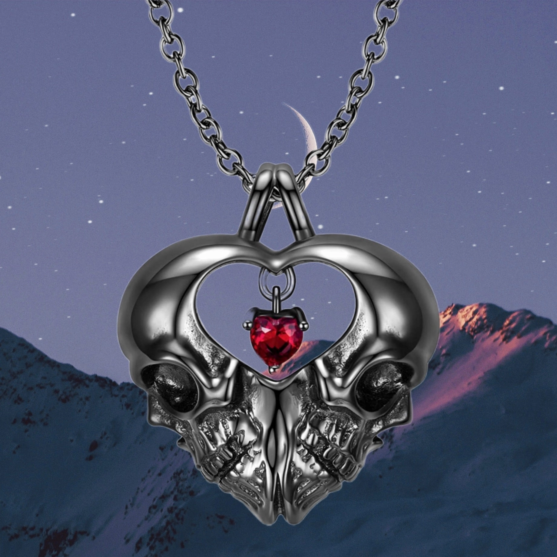 Wholesale Double sided Skeleton Heart Pendant Necklaces