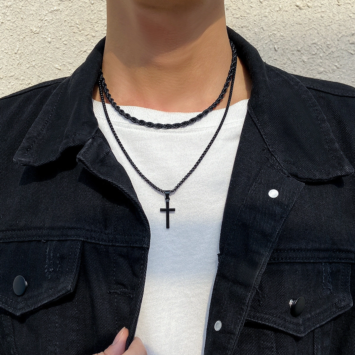Wholesale Double Stacked Cross Alloy Necklace