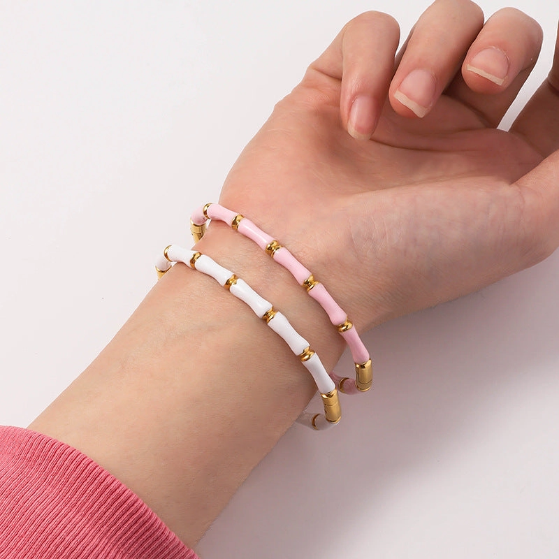 Wholesale Drip Oil Titanium Steel Premium Multi Color Bamboo Knot Niche Trendy Stainless Steel Gold Plated Bracelet