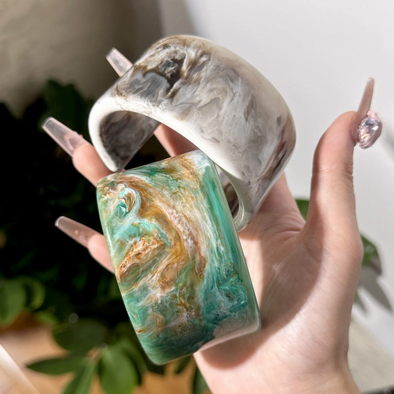 Wholesale Dyed Oil Painting Oval Wide Version Resin Ins Bracelet