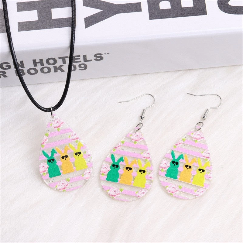Wholesale Easter color sunglasses Rabbit printed earrings earrings female acrylic simple personalized earrings