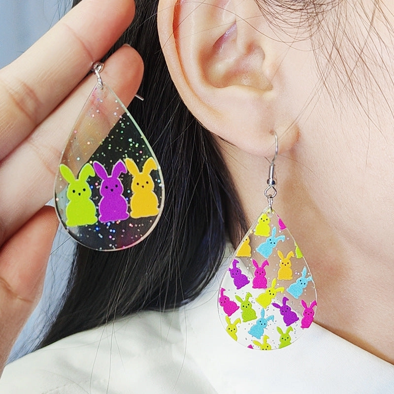 Wholesale Easter color sunglasses Rabbit printed earrings earrings female acrylic simple personalized earrings