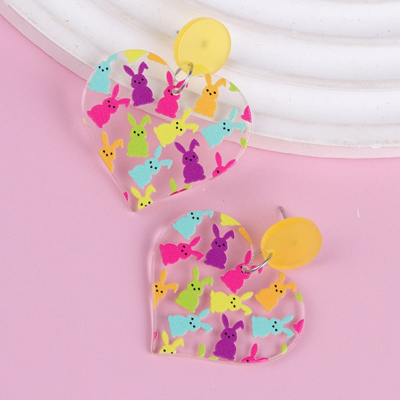 Wholesale Easter color sunglasses Rabbit printed earrings earrings female acrylic simple personalized earrings