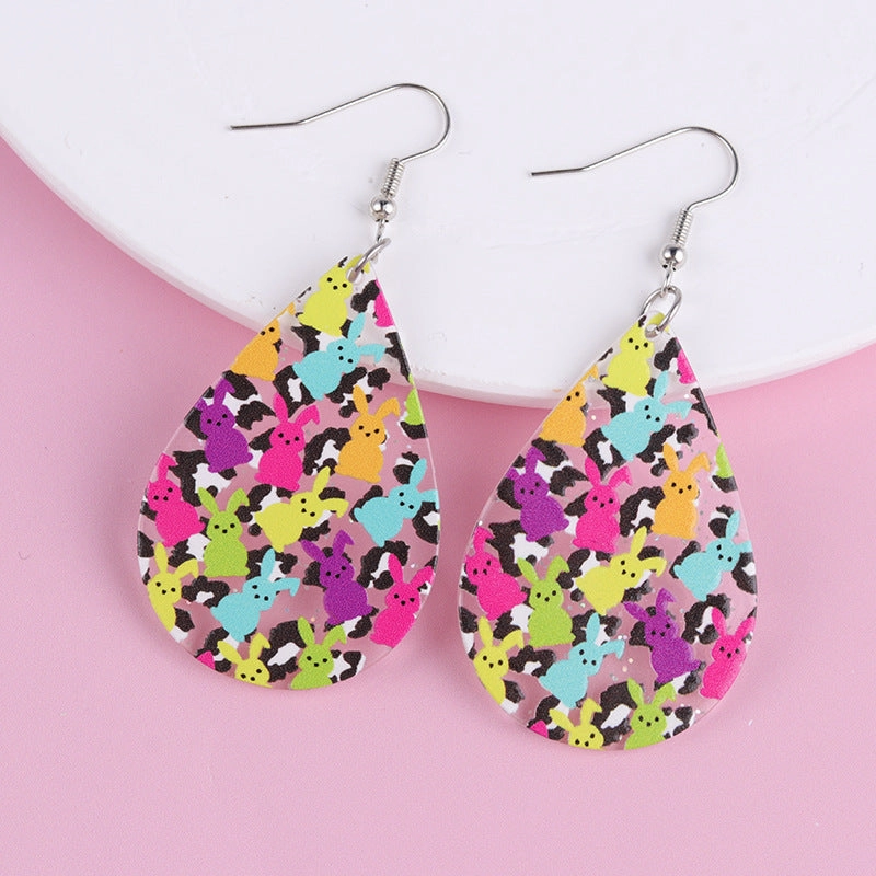 Wholesale Easter color sunglasses Rabbit printed earrings earrings female acrylic simple personalized earrings