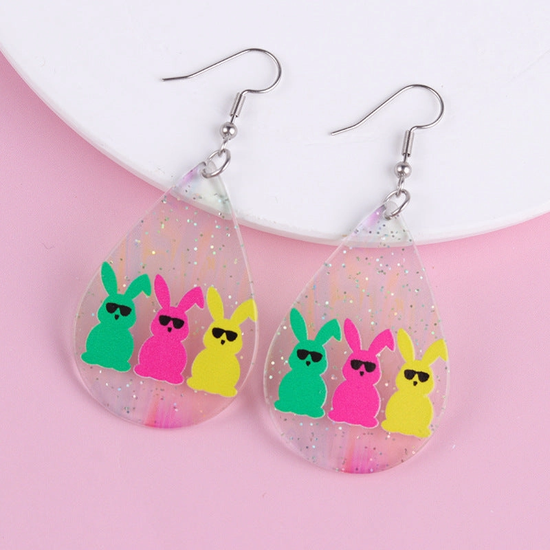 Wholesale Easter color sunglasses Rabbit printed earrings earrings female acrylic simple personalized earrings