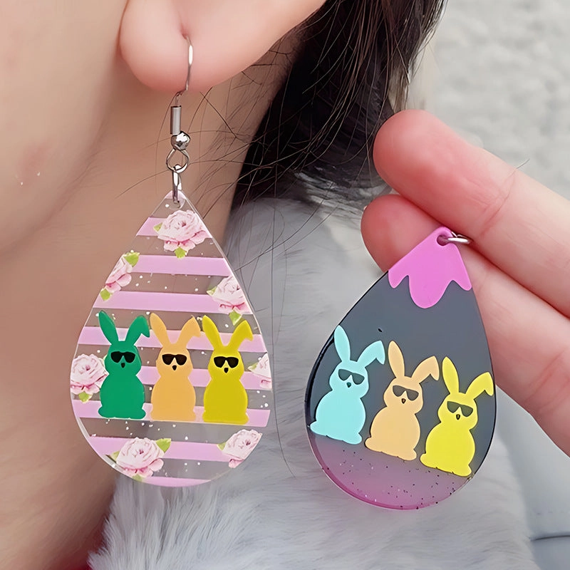 Wholesale Easter color sunglasses Rabbit printed earrings earrings female acrylic simple personalized earrings