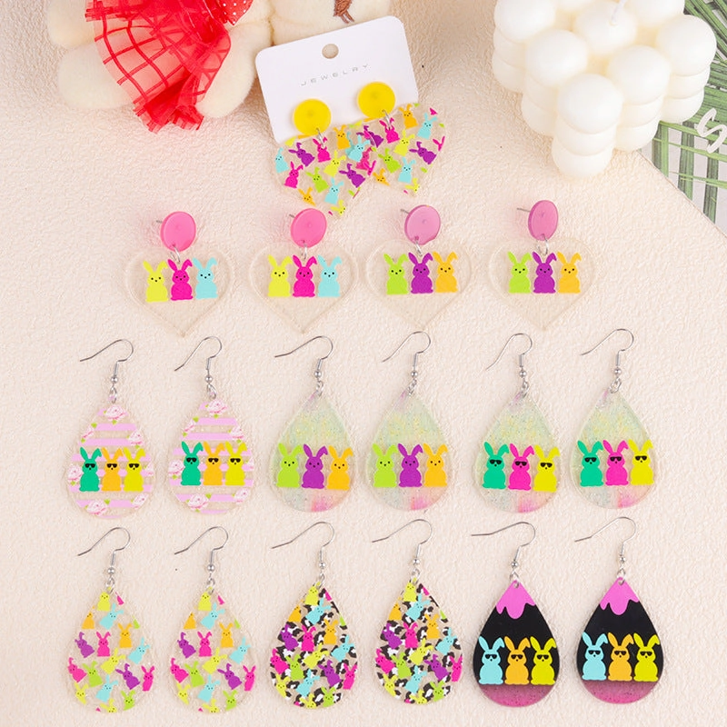 Wholesale Easter color sunglasses Rabbit printed earrings earrings female acrylic simple personalized earrings