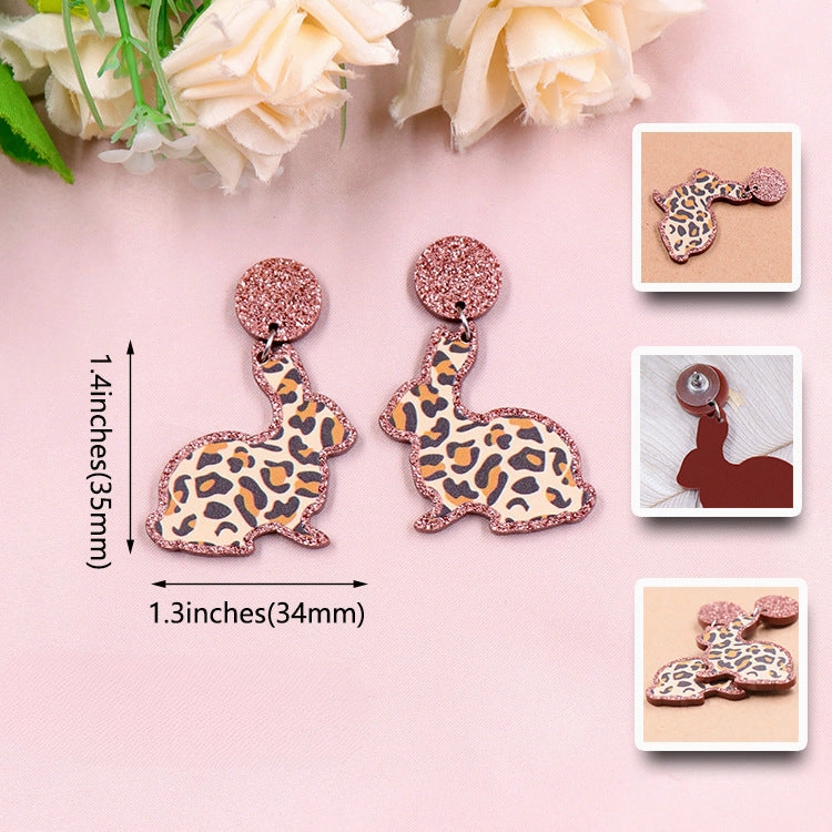 Wholesale Easter Leopard Print Rabbit Acrylic Earrings