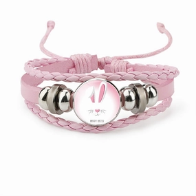 Wholesale Easter Rabbit Time Gemstone Pink Leather Multi Layer Woven Bracelet
