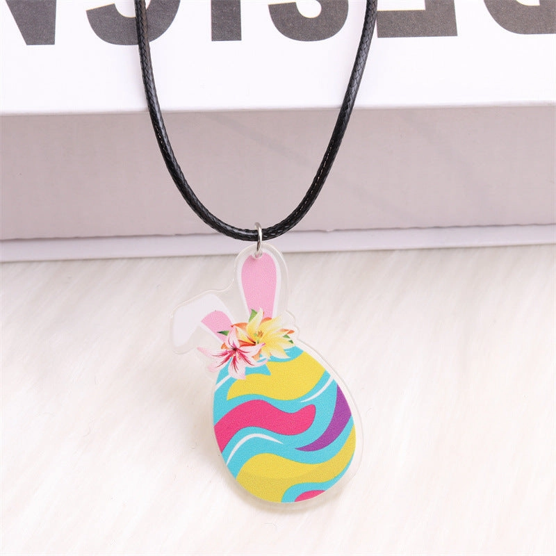 Wholesale Easter White Rabbit Basket Chick Acrylic Necklace