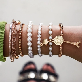 Wholesale Eiffel Tower Pearl Vintage Bracelet Set