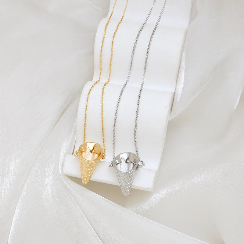 Wholesale Electroplated Ice Cream Cone Can Be Inserted Into A Pearl DIY Pendant Necklace
