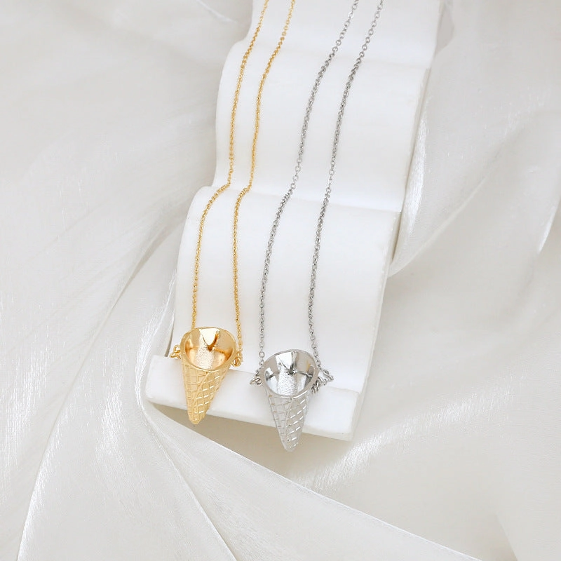 Wholesale Electroplated Ice Cream Cone Can Be Inserted Into A Pearl DIY Pendant Necklace