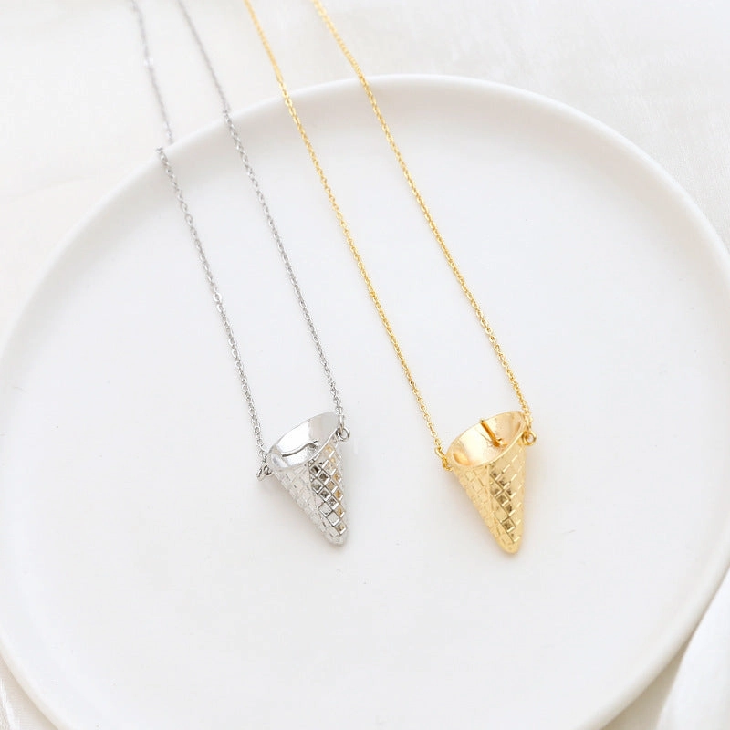 Wholesale Electroplated Ice Cream Cone Can Be Inserted Into A Pearl DIY Pendant Necklace
