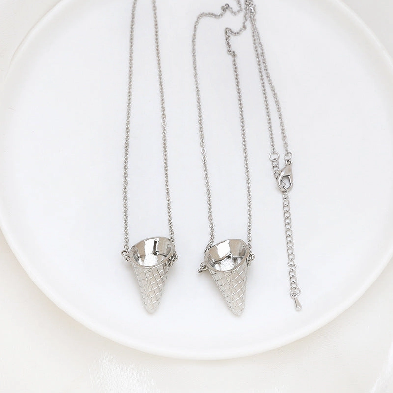 Wholesale Electroplated Ice Cream Cone Can Be Inserted Into A Pearl DIY Pendant Necklace