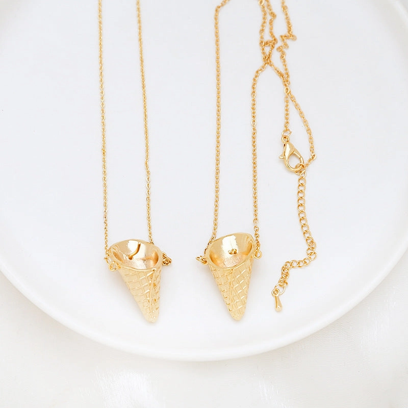 Wholesale Electroplated Ice Cream Cone Can Be Inserted Into A Pearl DIY Pendant Necklace