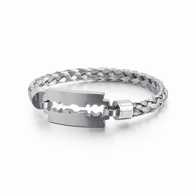 Wholesale Electroplated steel wire braided blade titanium steel men's bracelet
