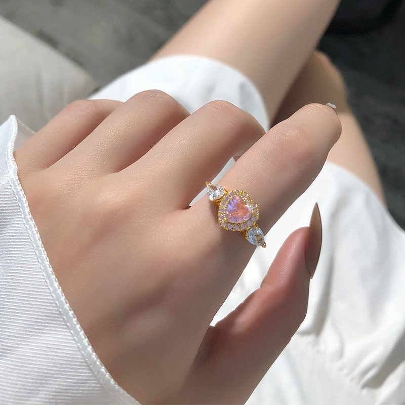 Wholesale Electroplated Zircon Heart Opening Rings Alloy
