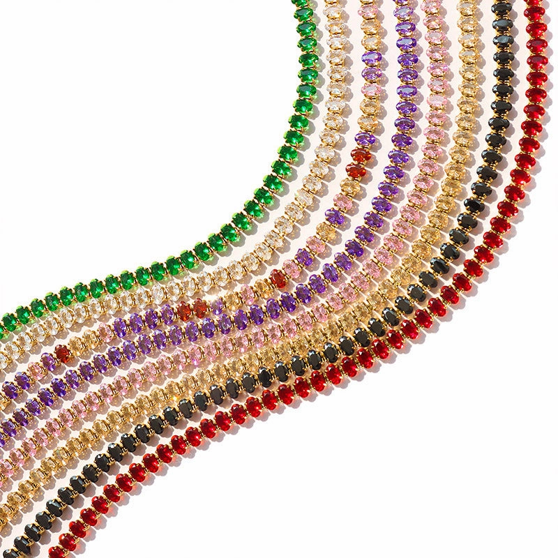 Wholesale elegant temperament solid color diamond zircon inlaid necklace bracelet jewelry set
