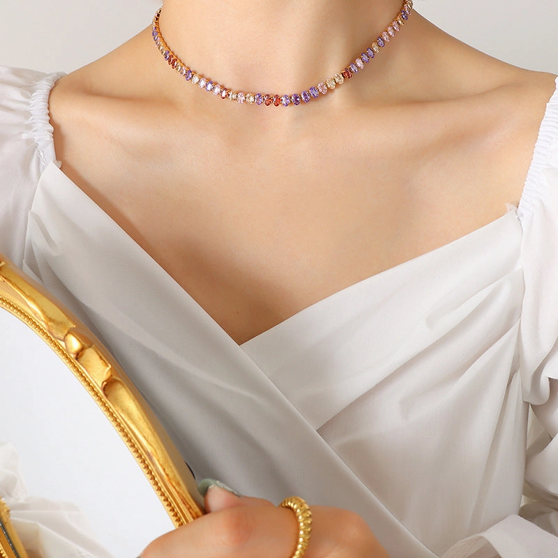 Wholesale elegant temperament solid color diamond zircon inlaid necklace bracelet jewelry set