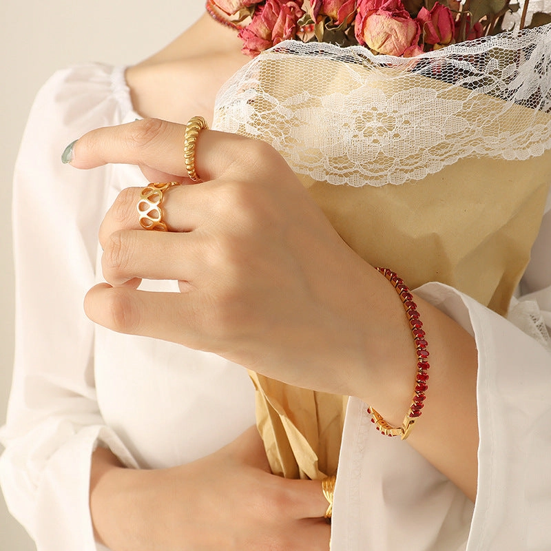 Wholesale elegant temperament solid color diamond zircon inlaid necklace bracelet jewelry set