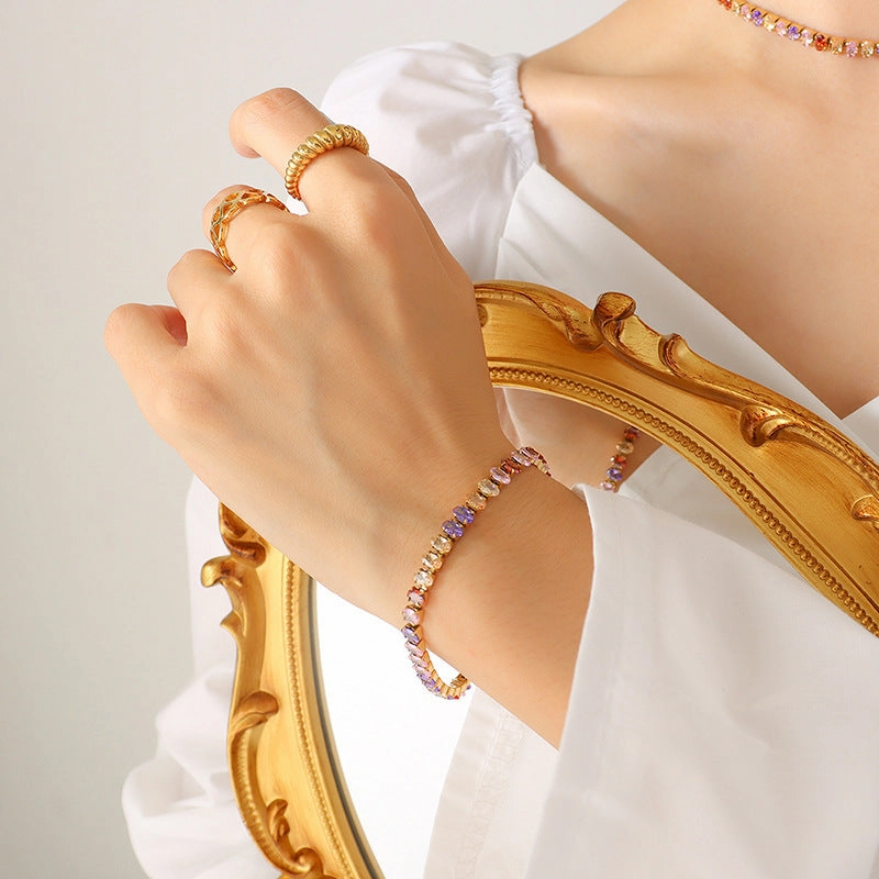 Wholesale elegant temperament solid color diamond zircon inlaid necklace bracelet jewelry set