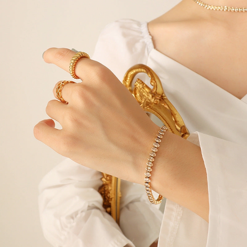 Wholesale elegant temperament solid color diamond zircon inlaid necklace bracelet jewelry set