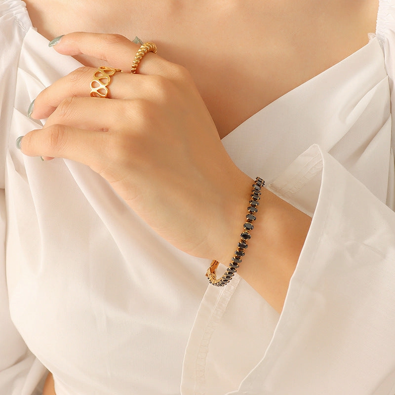 Wholesale elegant temperament solid color diamond zircon inlaid necklace bracelet jewelry set