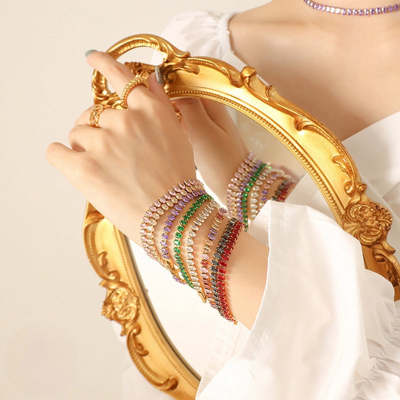 Wholesale elegant temperament solid color diamond zircon inlaid necklace bracelet jewelry set